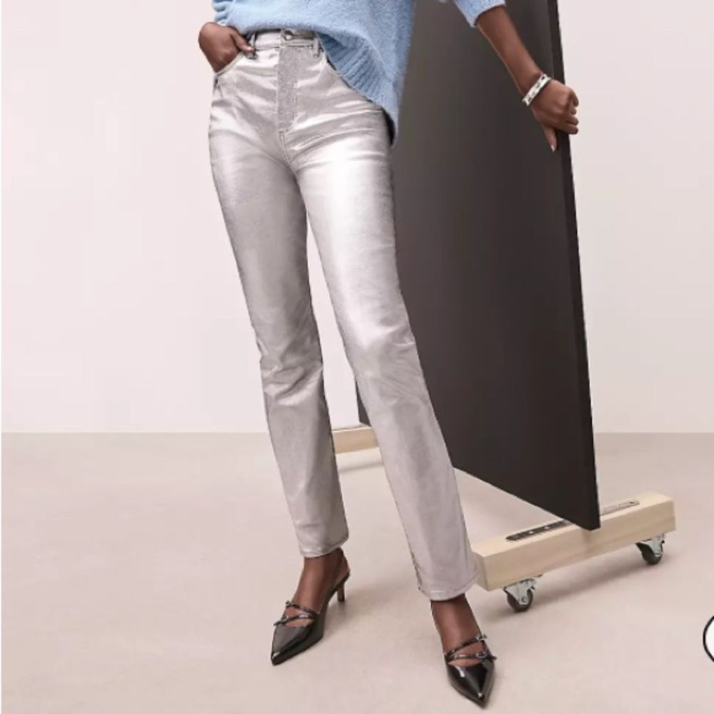 Ann Taylor Loft Silver Coated High Rise Straight Leg Jeans NEW 28 6